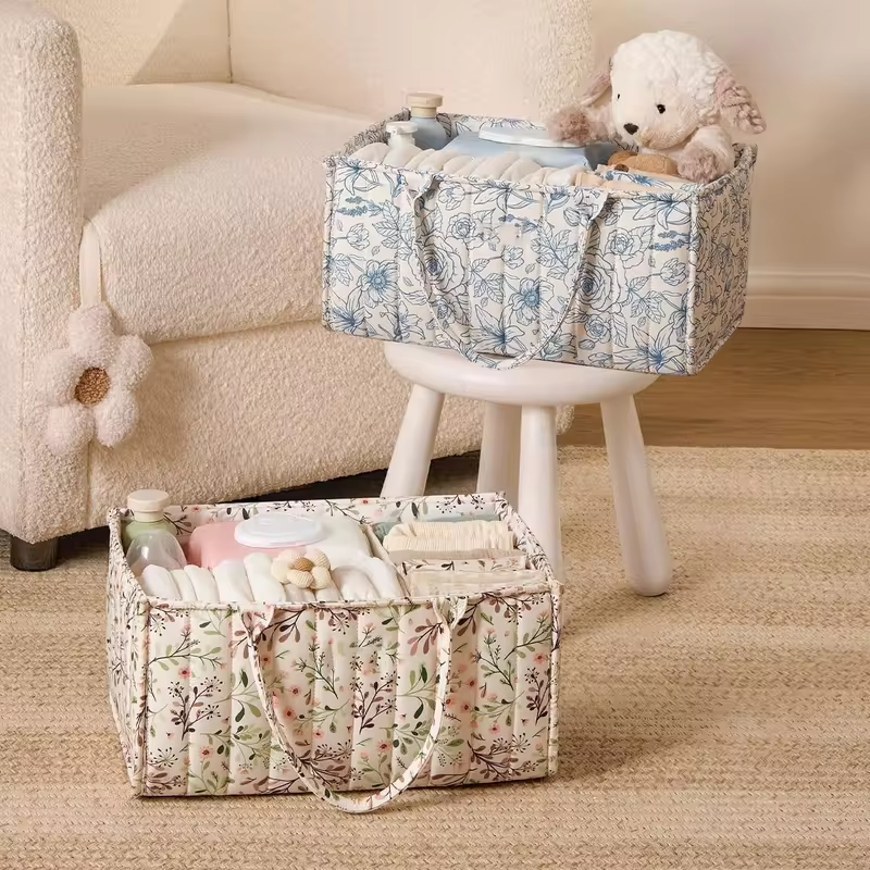 QB Multi-compartment Portable Mommy Bag Storage Bag Floral Mother and Baby Bag Diaper Baby Storage Bag