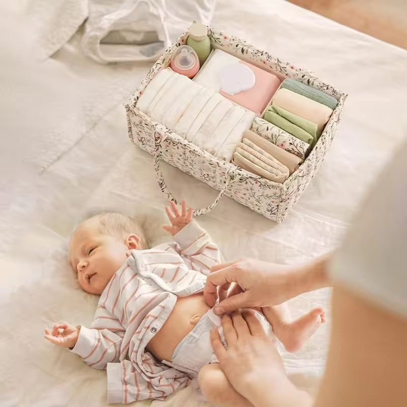 QB Multi-compartment Portable Mommy Bag Storage Bag Floral Mother and Baby Bag Diaper Baby Storage Bag