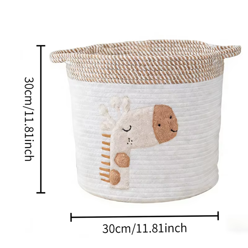 Cotton Rope Kids Toy Basket Cute Giraffe Embroidery Laundry Hamper Nursery Basket for Bathroom Home Decor