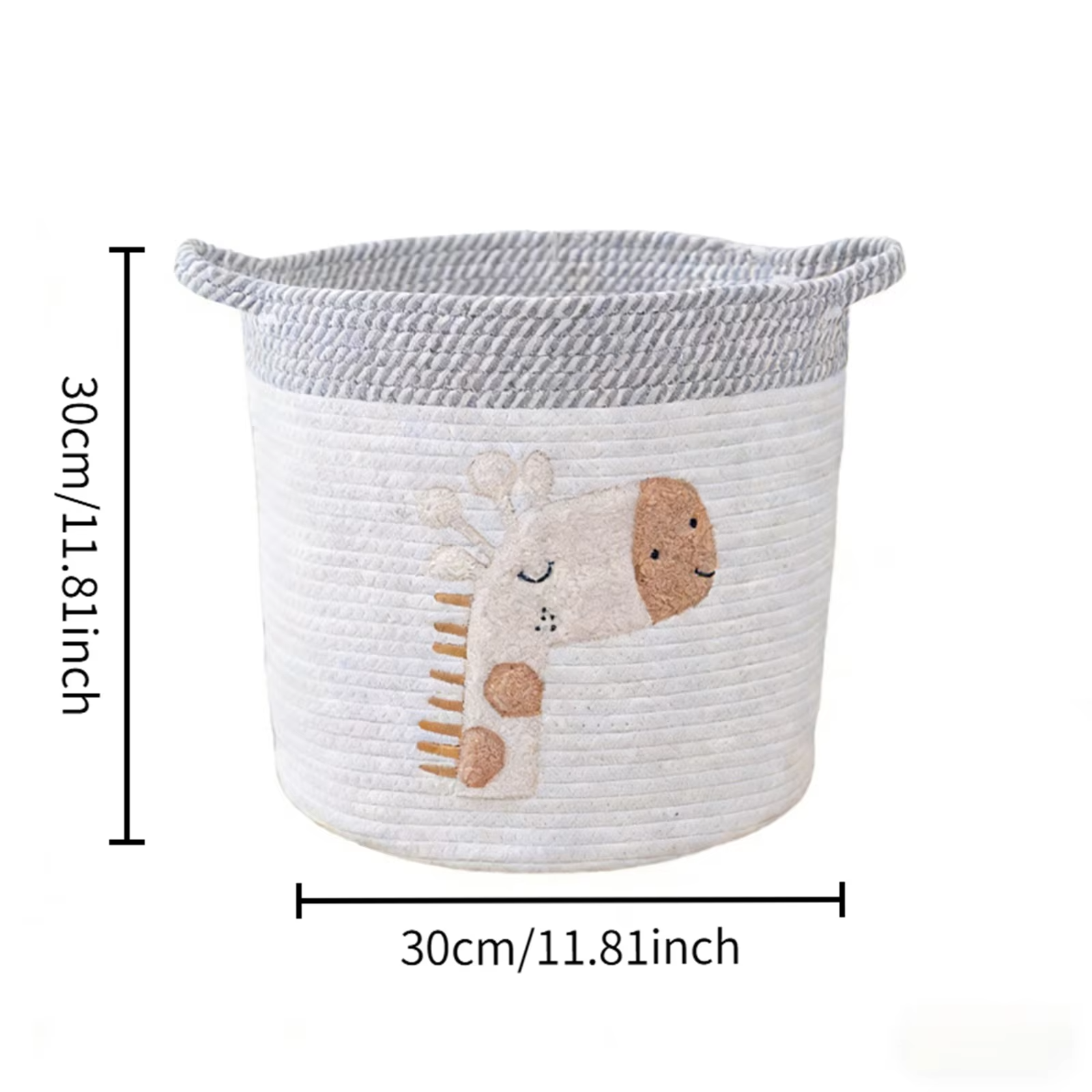 Cotton Rope Kids Toy Basket Cute Giraffe Embroidery Laundry Hamper Nursery Basket for Bathroom Home Decor