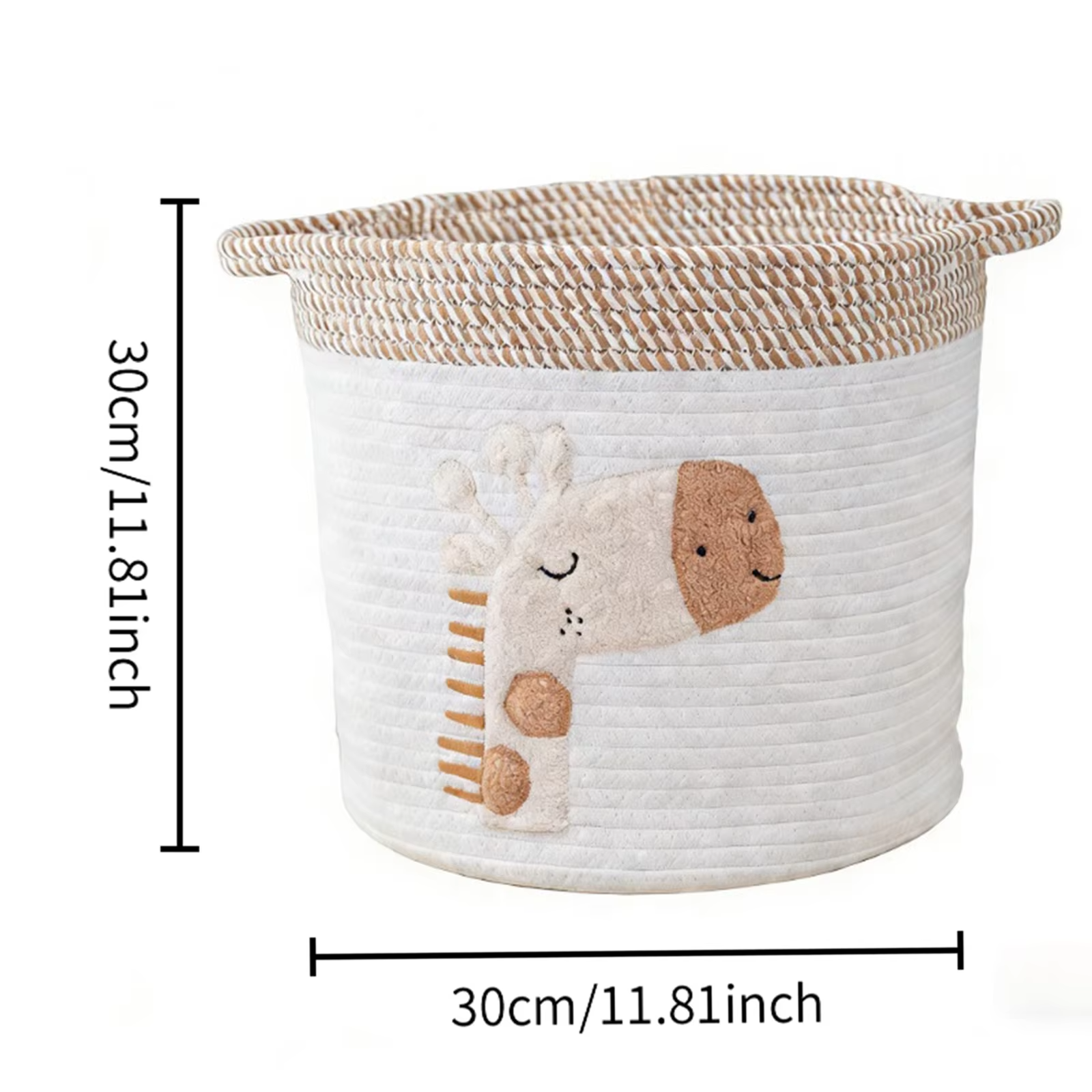 Cotton Rope Kids Toy Basket Cute Giraffe Embroidery Laundry Hamper Nursery Basket for Bathroom Home Decor